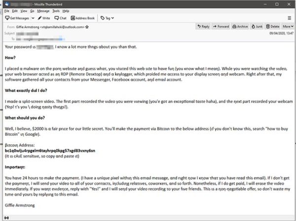 Email scams blackmail victims with 